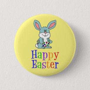 Happy Easter Cartoon Baby Bunny Yellow Button