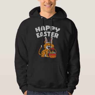 Happy Easter Cat Bunny Eggs Basket Kitten Men Wome Hoodie