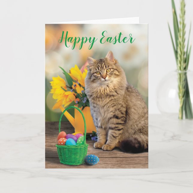 Happy Easter Cat Card Osterkorb Dankeskarte (Vorderseite)