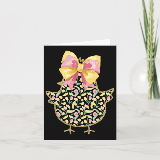 Happy Easter Chick Happy Ostertag Coquette Bow Karte (Vorderseite)