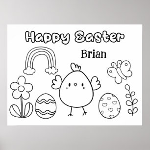 Happy Easter Chick Kids Personalisiert Coloring Poster