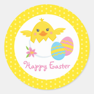 Happy Easter Chick Round Stickers for Kids