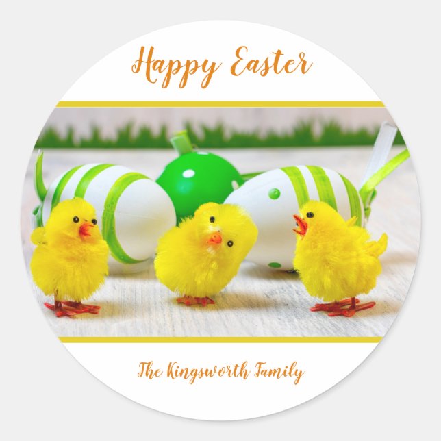 Happy Easter Chicks personalisiert Runder Aufkleber (Vorderseite)