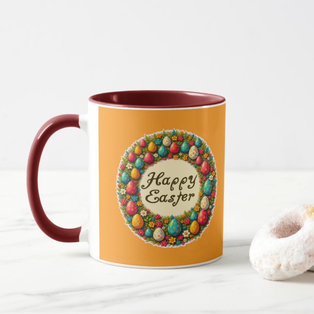Happy Easter – Classic Wreath Design caneca Tasse (Mit Donut)