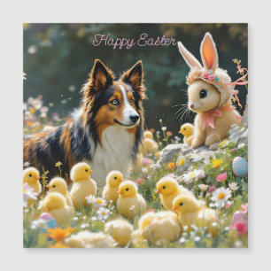 Happy Easter Collie and Chicks Magnet