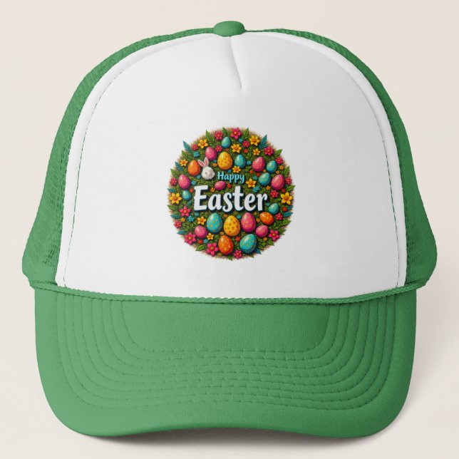 Happy Easter – Colorful Egg Wreath boné Truckerkappe (Vorderseite)