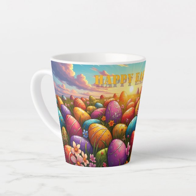 Happy Easter Colorful Eggs in Spring Meadow Milchtasse (Linke Ecke)