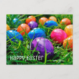 Happy Easter Colorful Eggs on Grass Photo Postcard Feiertagspostkarte
