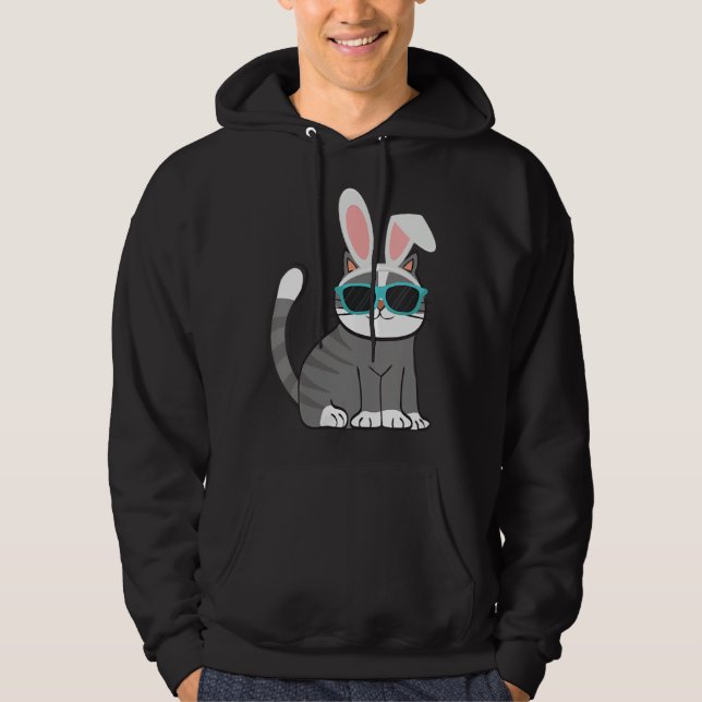 Happy Easter Cool Cat With Bunny Ears and Glasses  Hoodie (Vorderseite)