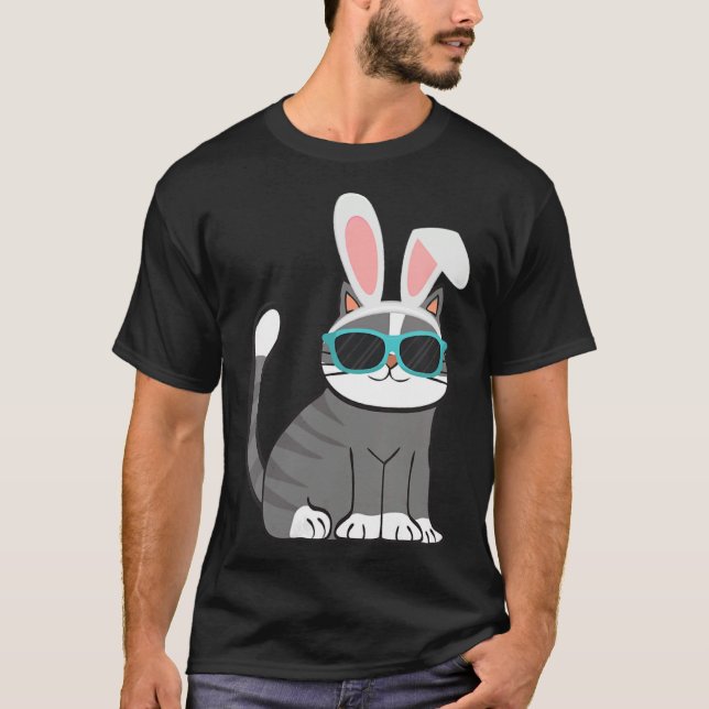 Happy Easter Cool Cat With Bunny Ears and Glasses  T-Shirt (Vorderseite)