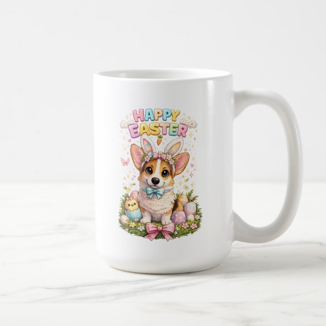 Happy Easter Corgi Mug – Cute Bunny Ears Dog  Kaffeetasse (Rechts)