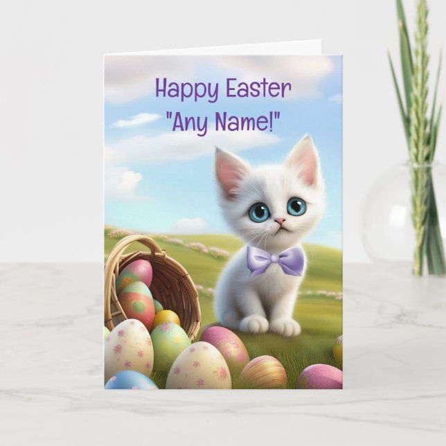 Happy Easter Custom Name Cute Kitten Karte (Vorderseite)