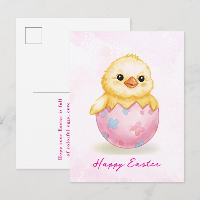 Happy Easter Cute Baby Chick Watercolor Greeting  Postkarte (Vorne/Hinten)