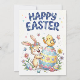 Happy Easter Cute Bunny and Chick Card Feiertagskarte