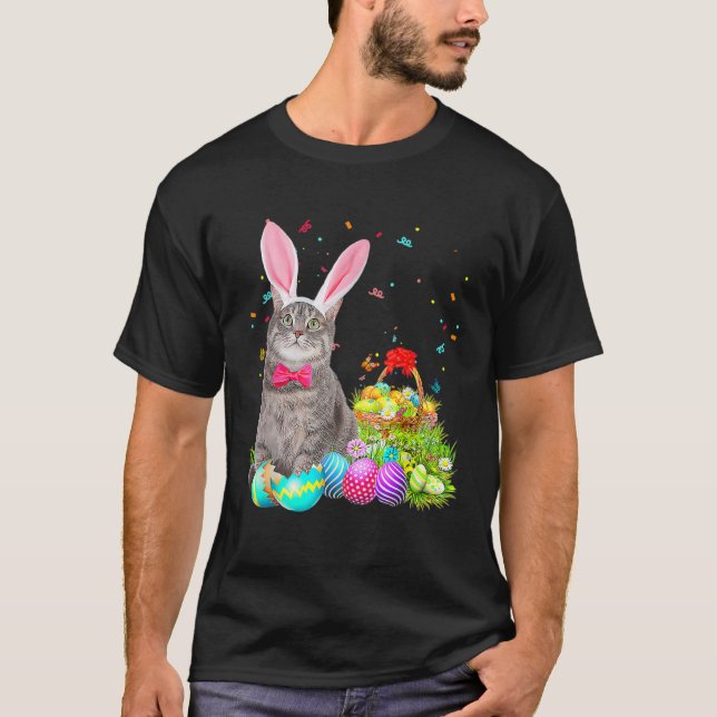 Happy Easter Cute Bunny Cat Eggs Basket Men Women T-Shirt (Vorderseite)
