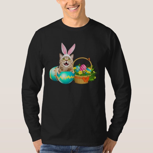 Happy Easter Cute Bunny Cat Eggs Basket Men Women T-Shirt (Vorderseite)