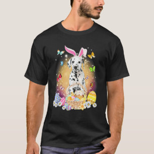Happy Easter Cute Bunny Dog Dalmatian Eggs Basket T-Shirt