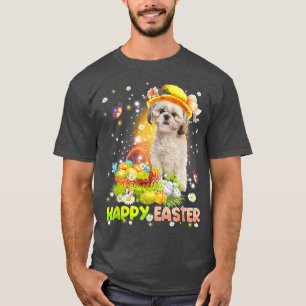 Happy Easter Cute Bunny Dog Shih Tzu Eggs Basket F T-Shirt