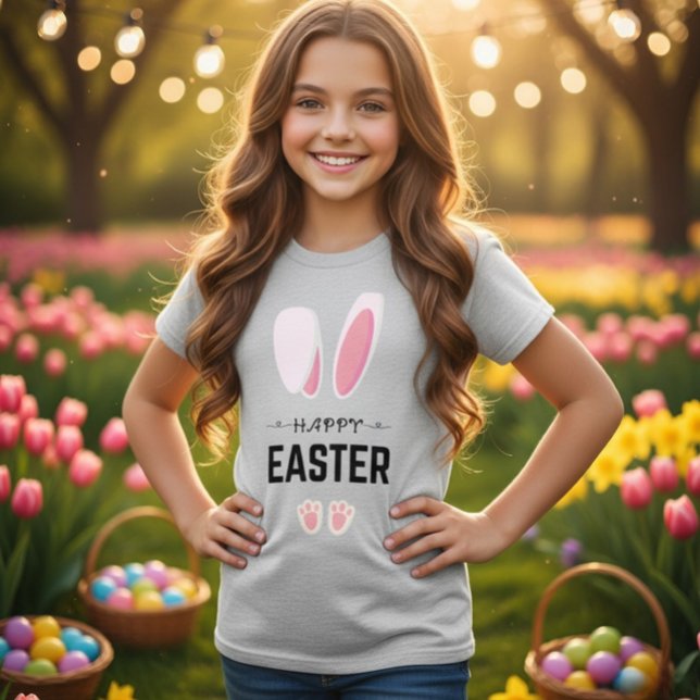 Happy Easter Cute Bunny Ears Girls T-Shirt (Von Creator hochgeladen)