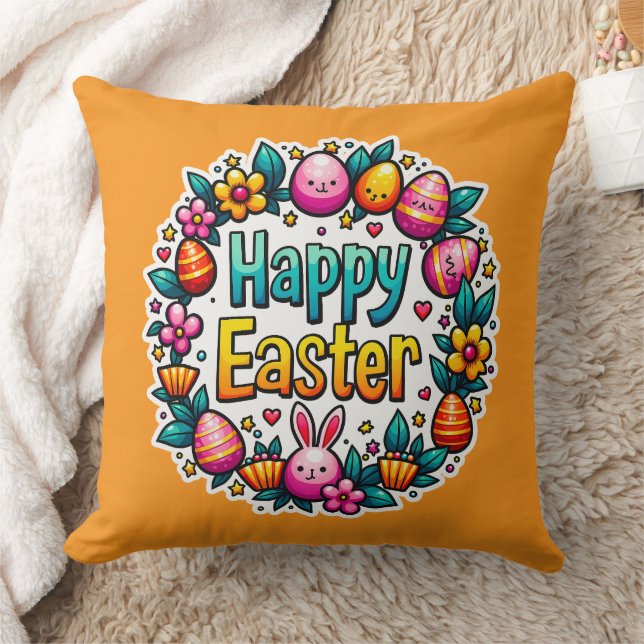 Happy Easter – Cute Bunny Lettering almofada Kissen (Decke)