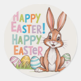 Happy Easter cute Bunny personalized Runder Aufkleber