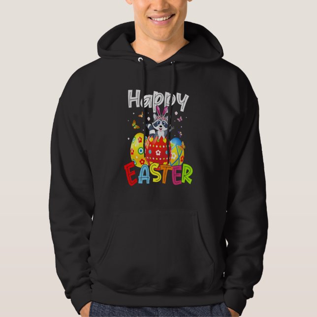 Happy Easter Cute Bunny Rabiit Raccoon  Eggs Hunt  Hoodie (Vorderseite)