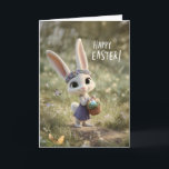 Happy Easter Cute Bunny w/ Flower Crown & Basket Karte<br><div class="desc">This adorable Easter greeting card features a sweet bunny wearing a delicate flower crown and a soft purple dress while carrying a basket filled with colorful Easter eggs. Set along a sunny spring meadow path with fluttering butterflies and blooming flowers, the cheerful scene captures the playful magic of Eastertime. Perfect...</div>
