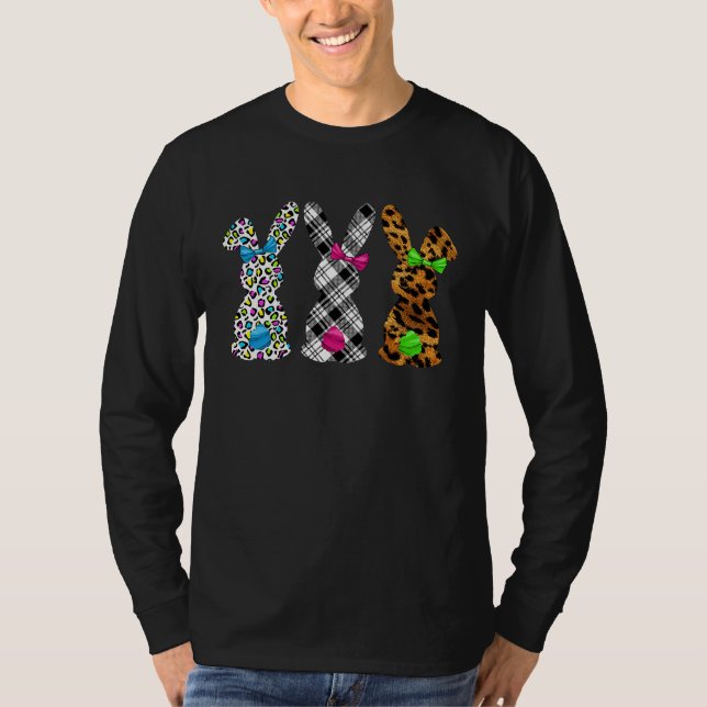 Happy Easter Cute Leopard Plaid Bunny Rabbit T-Shirt (Vorderseite)
