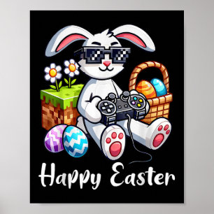 Happy Easter Day Bunny Egg Video Game Kinder Mens  Poster