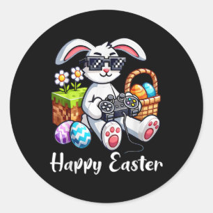 Happy Easter Day Bunny Egg Video Game Kinder Mens Runder Aufkleber