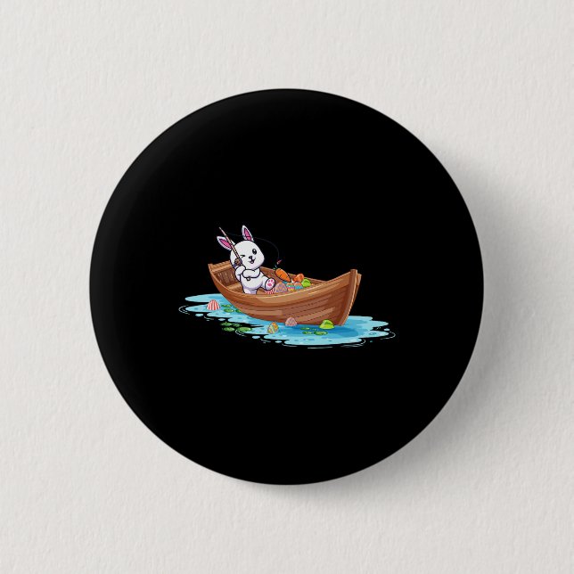 Happy Easter Day Bunny Fishing Fischer Kids Men Button (Vorderseite)