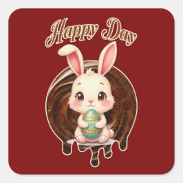 Happy Easter Day – Cute Bunny - Autocolante Quadratischer Aufkleber