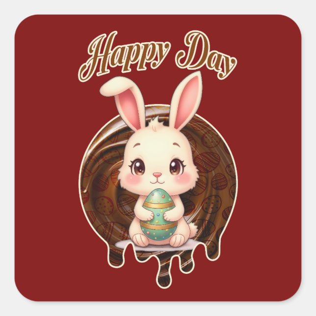 Happy Easter Day – Cute Bunny - Autocolante Quadratischer Aufkleber (Vorderseite)