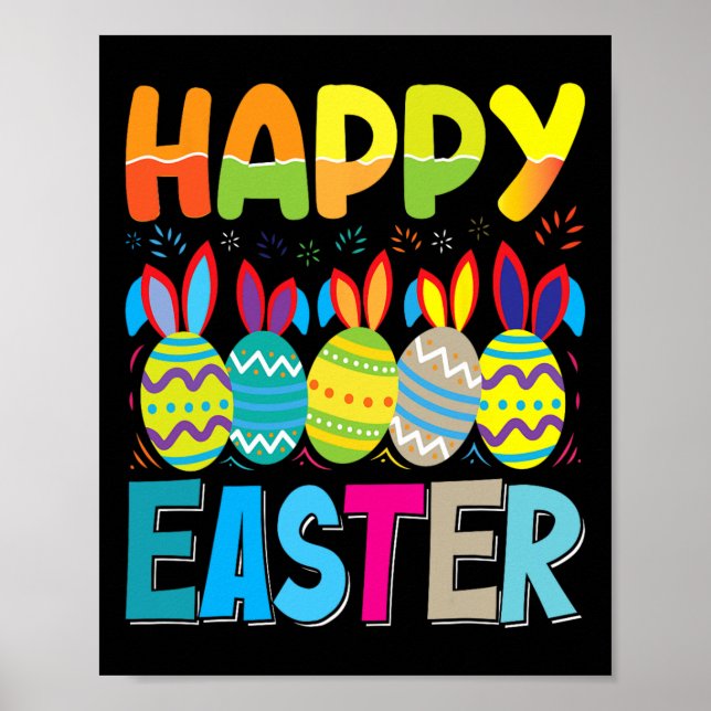 Happy Easter Day Funny Colorful Egg Jagen Poster (Vorne)