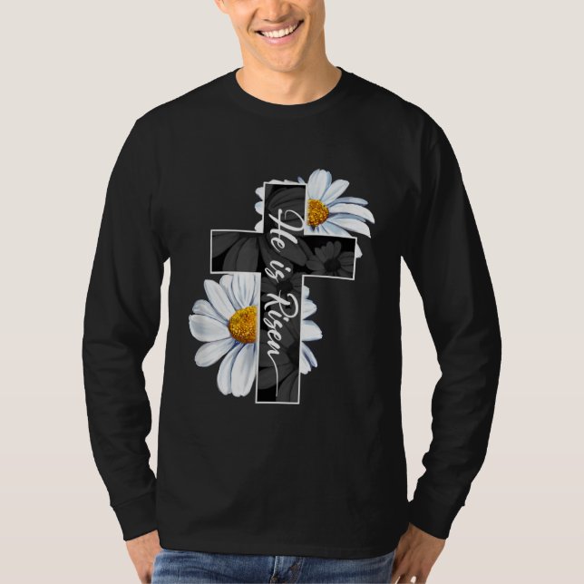 Happy Easter Day He Is Risen Jesus Christian Cross T-Shirt (Vorderseite)
