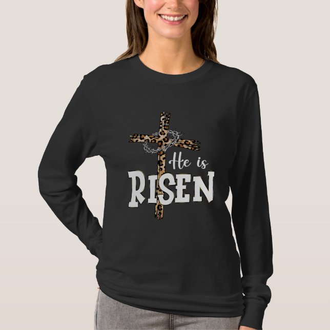 Happy Easter Day He Is Risen Jesus Leopard Christi T-Shirt (Vorderseite)