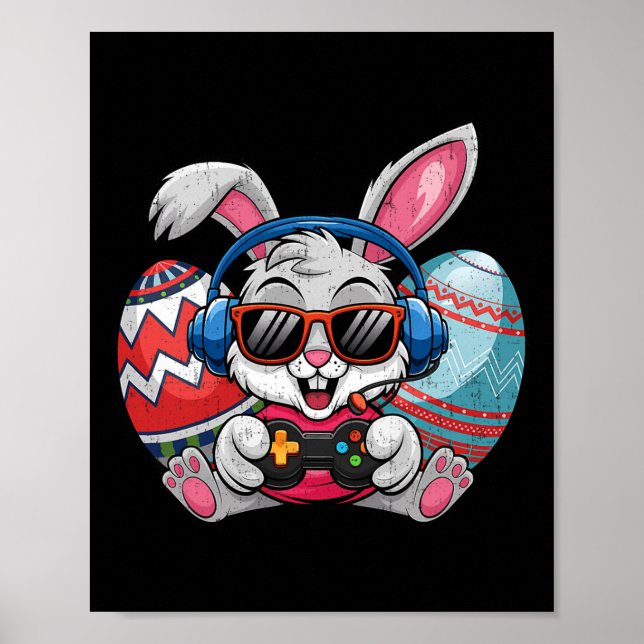 Happy Easter Day Niedlich Bunny Playing Video Game Poster (Vorne)