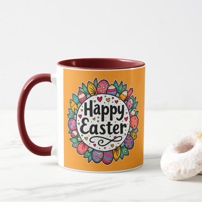 Happy Easter – Decorative Floral Frame - caneca Tasse (Mit Donut)