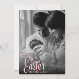 Happy Easter Decorative Pink Script Custom Photo Feiertagskarte