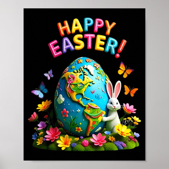 Happy easter earth day 2026 bunny world map easter poster (Vorne)