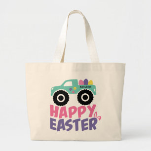 Happy Easter Egg Girly Truck Moderner Name Jumbo Stoffbeutel