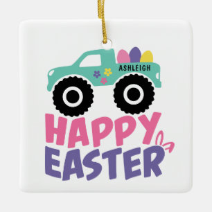 Happy Easter Egg Girly Truck Moderner Name Keramikornament