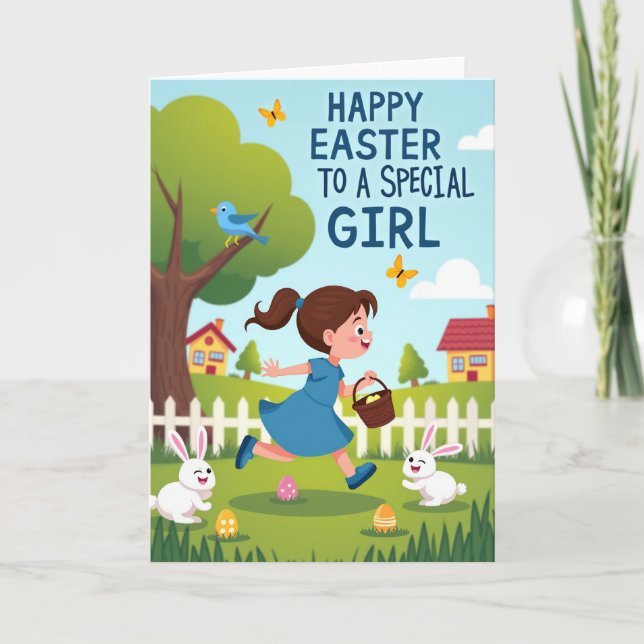 Happy Easter Egg Hunt Girl Card Karte (Vorderseite)