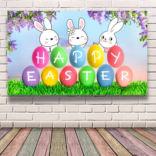 Happy Easter Egg Hunt Ostern Bunny Easter Party Banner (Von Creator hochgeladen)