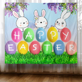 Happy Easter Egg Hunt Ostern Bunny Easter Party Wandteppich