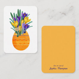 Happy Easter Egg & Yellow Lila Crocus Blume Mitteilungskarte