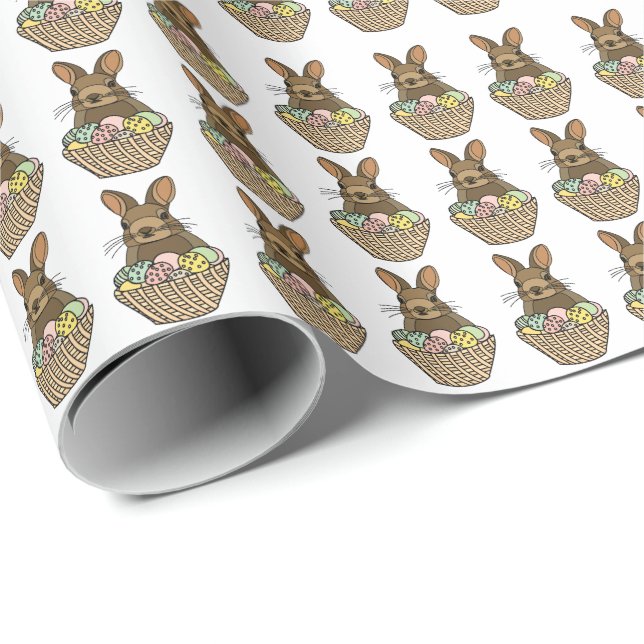 Happy Easter Eggs Basket Bunny Happy Oaster Geschenkpapier (Rolleneckpunkt)