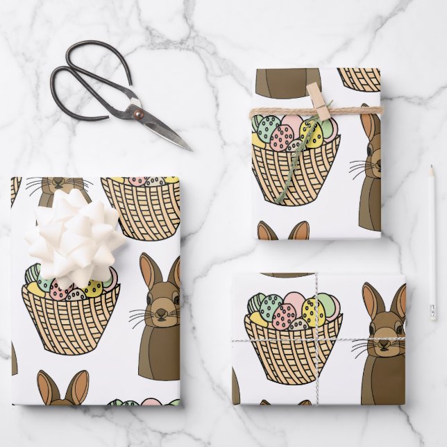 Happy Easter Eggs Basket Bunny Happy Oaster Geschenkpapier Set (Vorderseite)