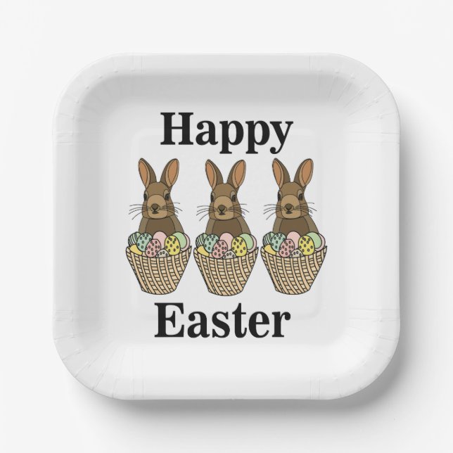 Happy Easter Eggs Basket Bunny Happy Osterfest Par Pappteller (Vorderseite)