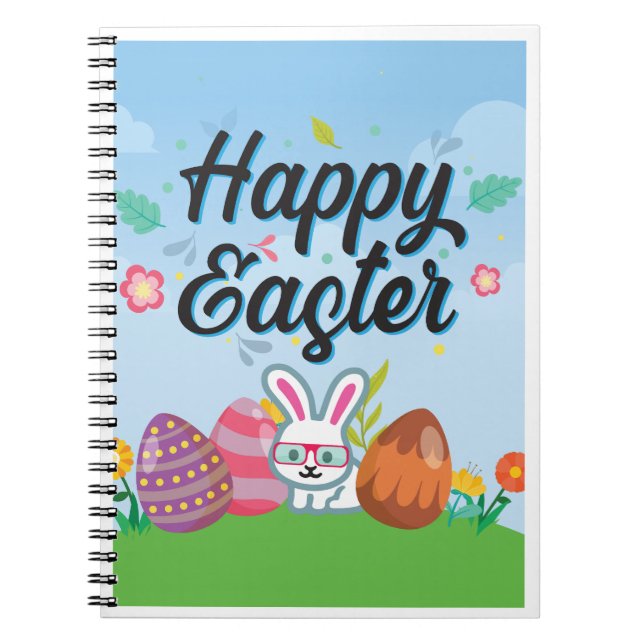 Happy Easter Eggs Bunny & Blume Notebook Notizblock (Vorderseite)